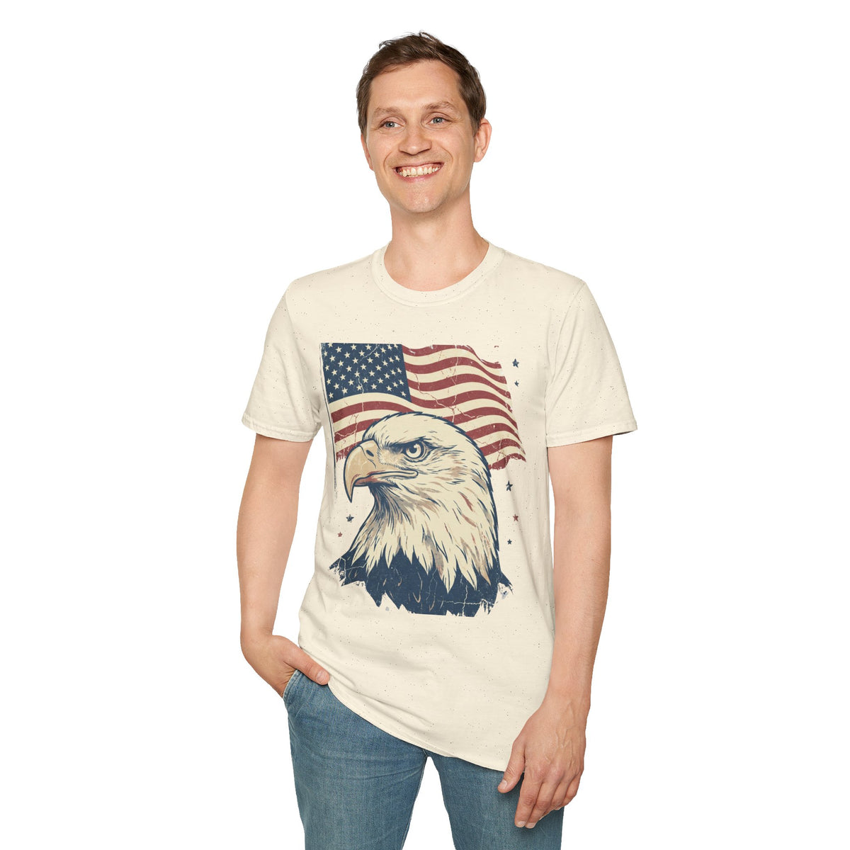 Eagle & American Flag T-Shirt — Patriotic Bald Eagle Tee for 4th of July