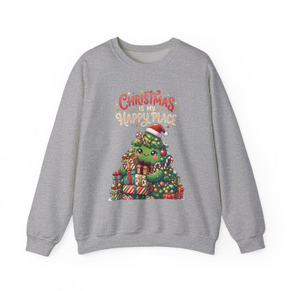 Christmas Happy Place Crewneck Sweatshirt — Cute Kawaii Tree & Gifts Holiday Sweatshirt
