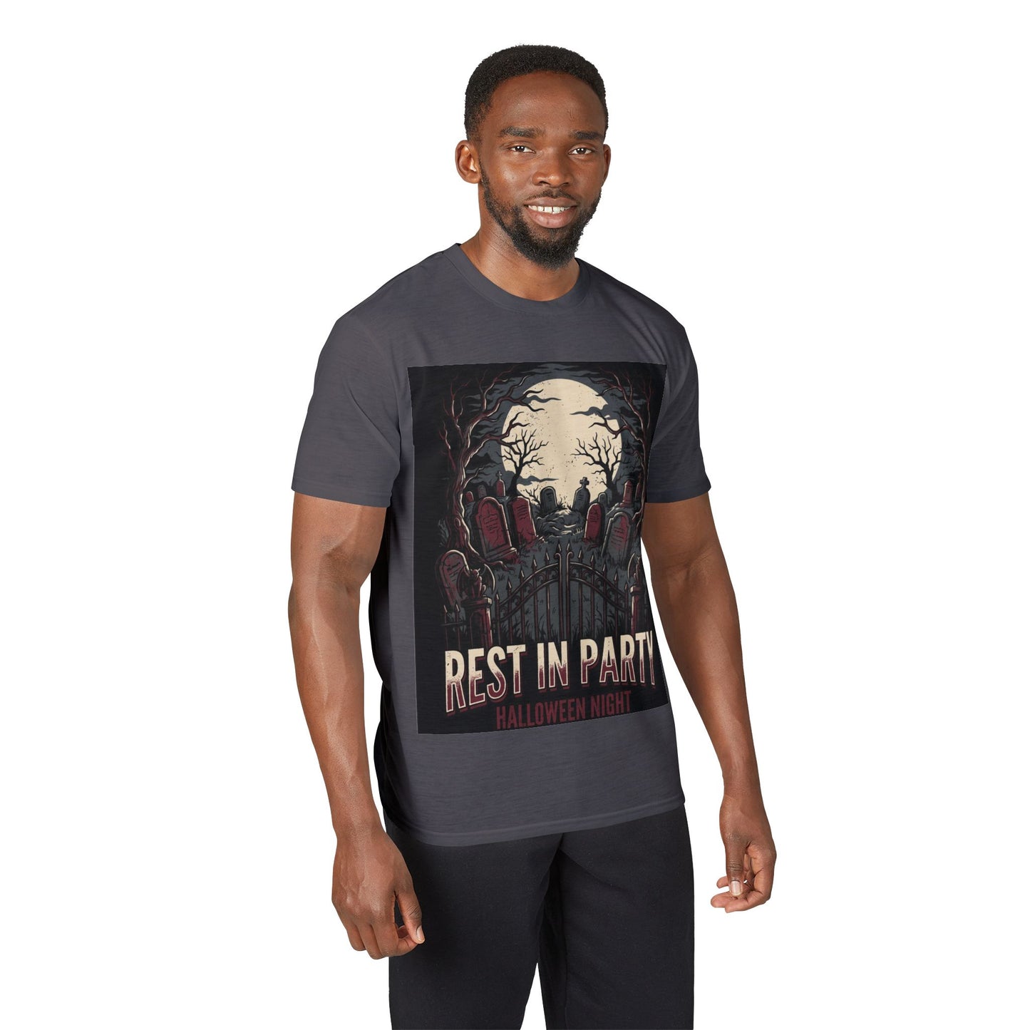 Rest in Party Halloween T-Shirt — Graveyard Skeletons Moonlight Tee