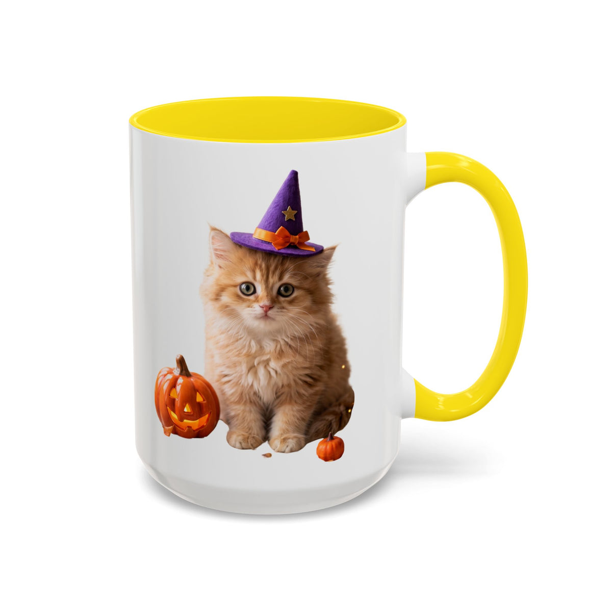 Halloween Cat Coffee Mug with Witch Hat and Pumpkin
