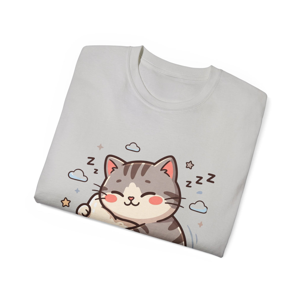Cute Sleeping Cat Tee – Kawaii Cat Hugging Star Graphic Shirt