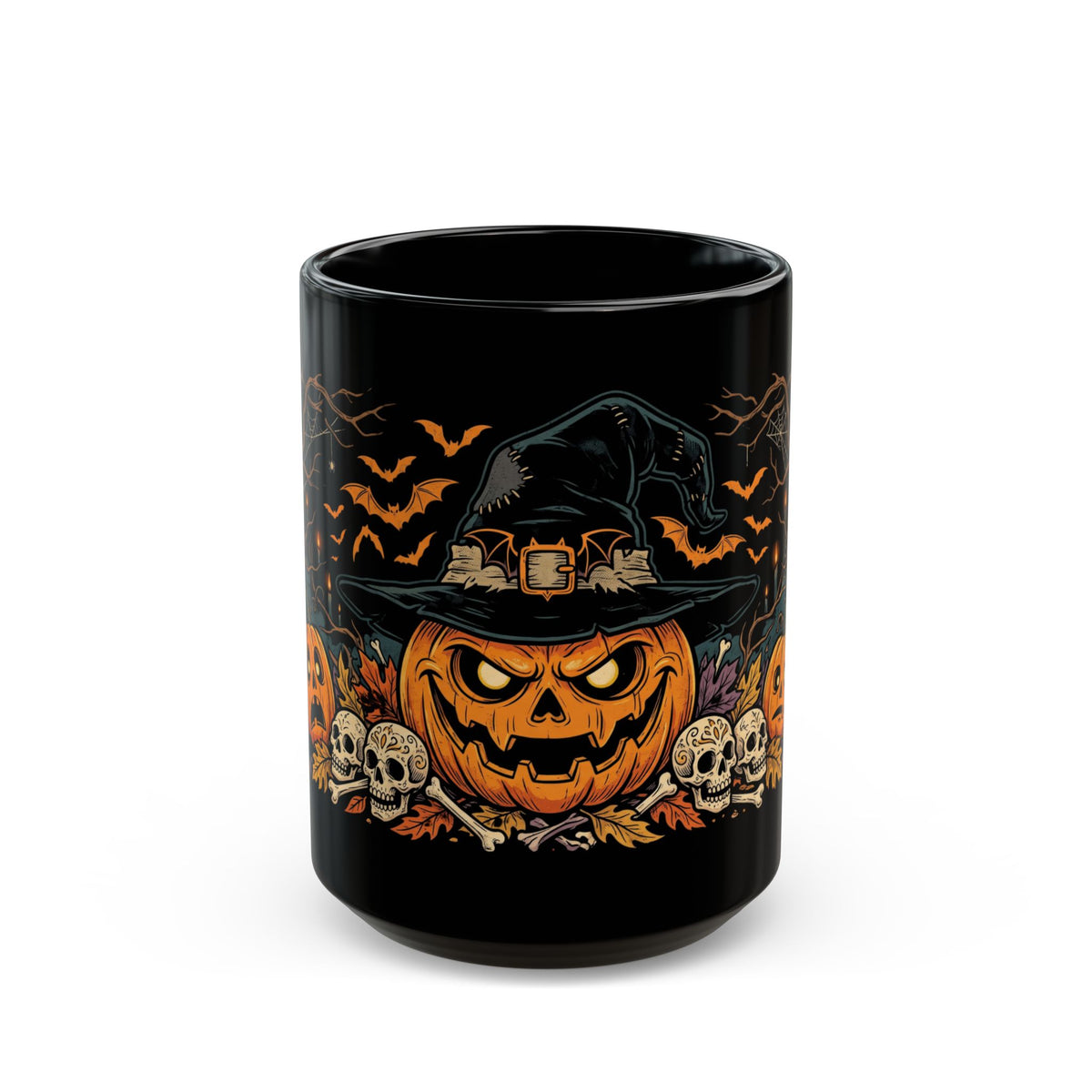 Halloween Pumpkin Witch Black Mug — Spooky Jack-o'-Lantern Coffee Cup (11oz/15oz)
