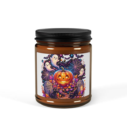 Halloween Pumpkin & Ghosts Soy Candle — Amber Jar (Scented, Multi-Size)