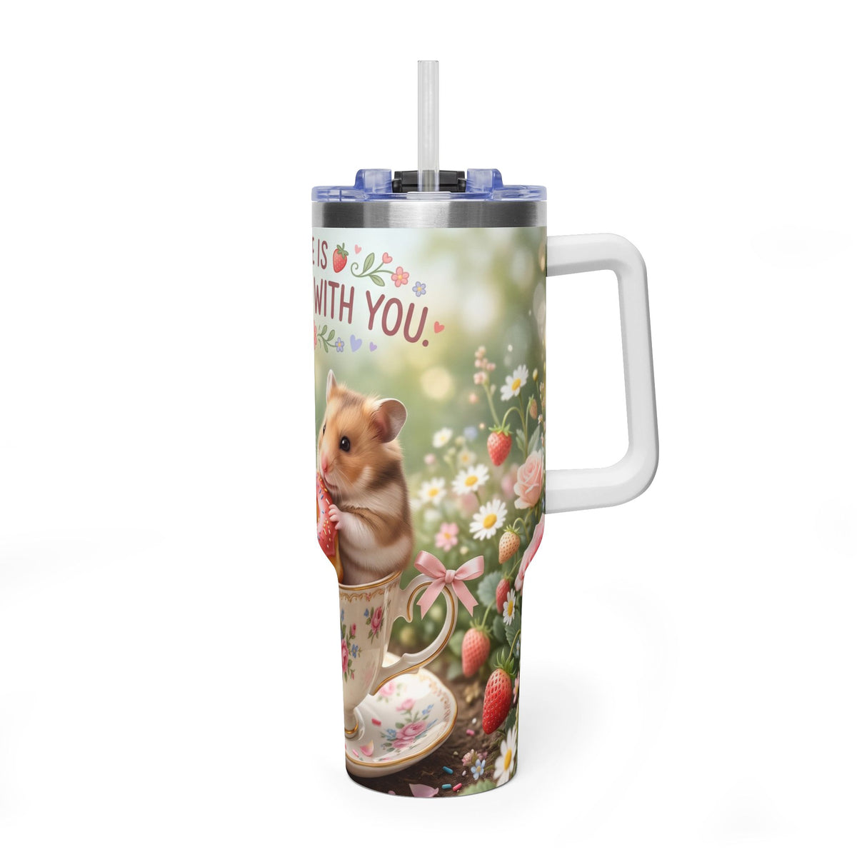 Life Is Sweeter With You Hamster Floral 40oz Thermal Tumbler