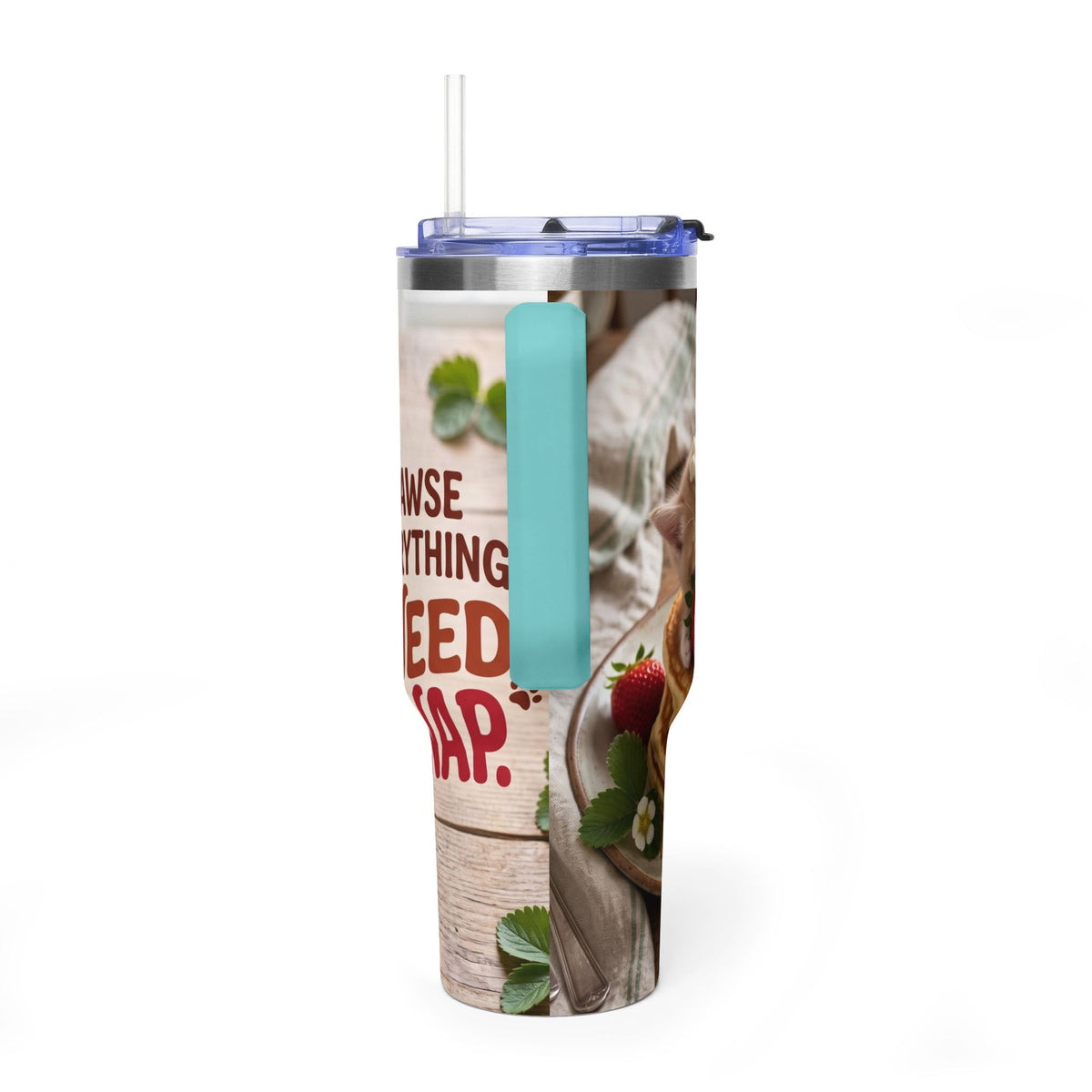 40oz Cat Pancake Thermal Tumbler with Straw