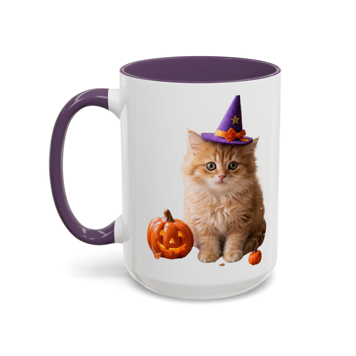Halloween Cat Coffee Mug with Witch Hat and Pumpkin