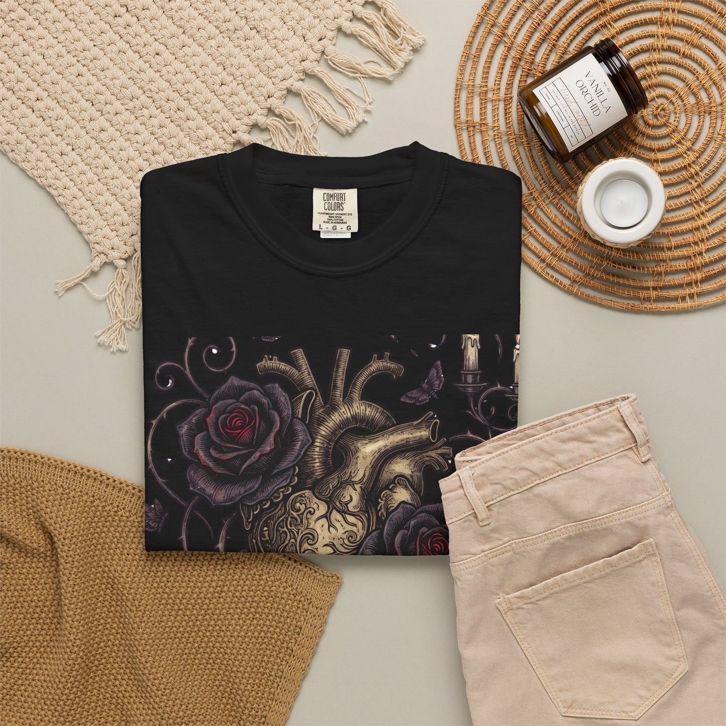 Love Never Dies Heart T-Shirt — Gothic Rose "Forever After Dark" Tee
