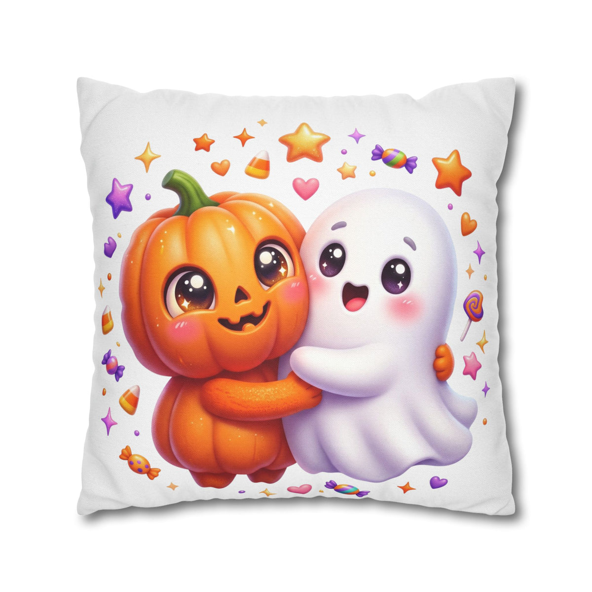 Cute Halloween Pumpkin & Ghost Pillowcase — Spooky Kawaii Decor