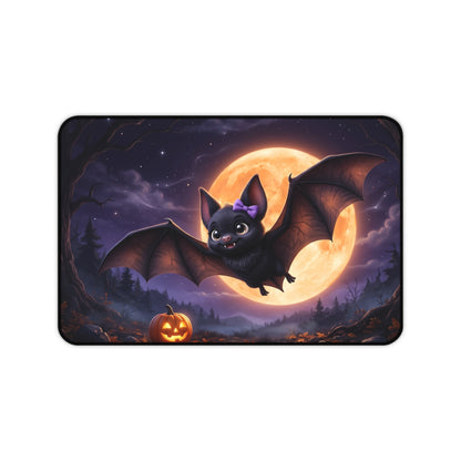 Cute Halloween Bat Desk Mat – Moonlit Pumpkin Office Mouse Pad