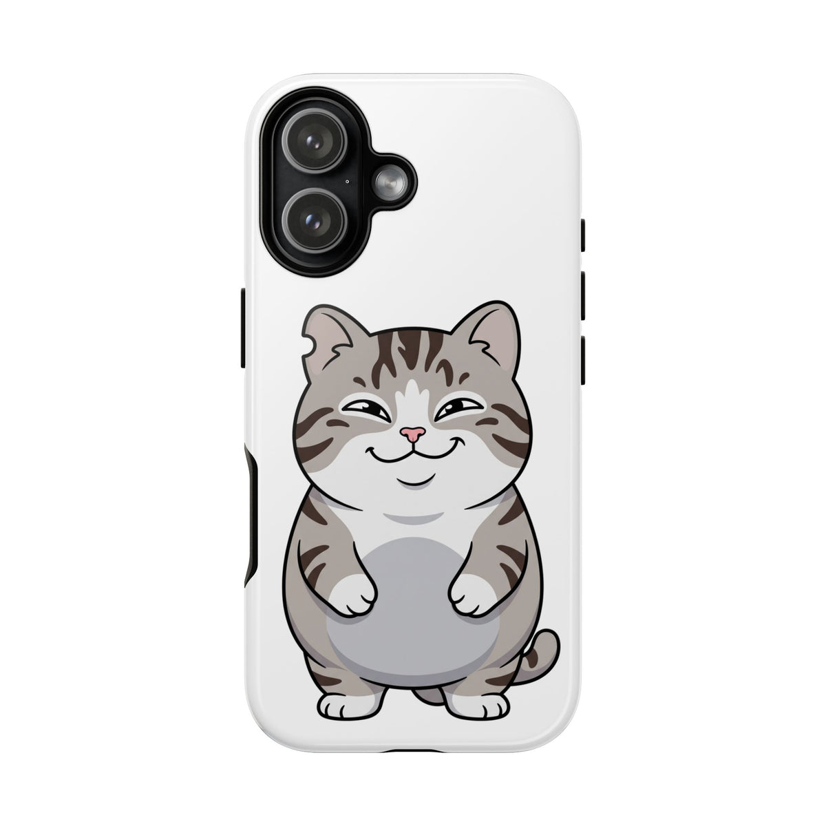 Cute Chubby Cat Phone Case — Protective Tough Case with Smiling Tabby Design