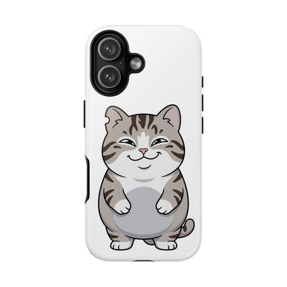 Cute Chubby Cat Phone Case — Protective Tough Case with Smiling Tabby Design