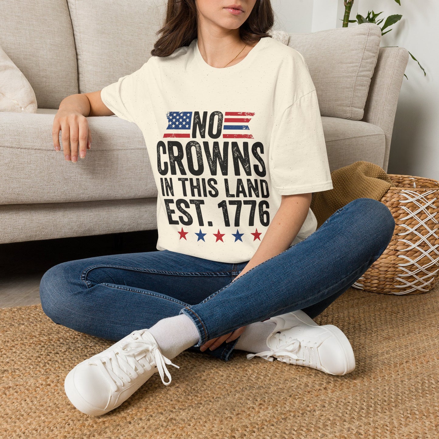 T-Shirt — "No Crowns in This Land Est. 1776" Patriotic USA Graphic Tee
