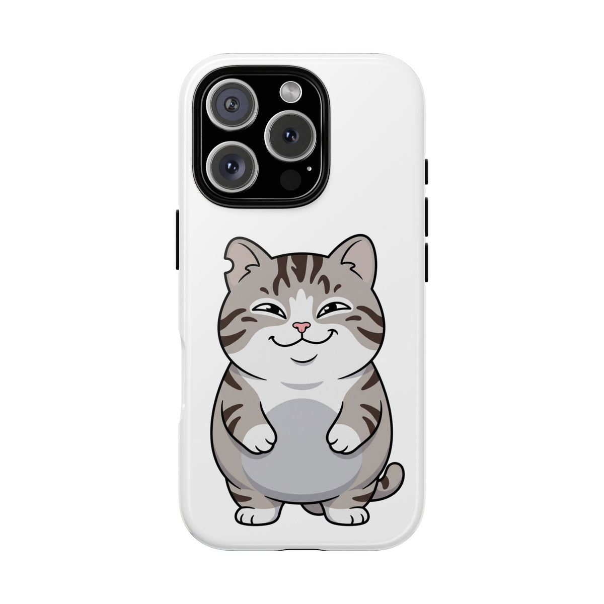 Cute Chubby Cat Phone Case — Protective Tough Case with Smiling Tabby Design