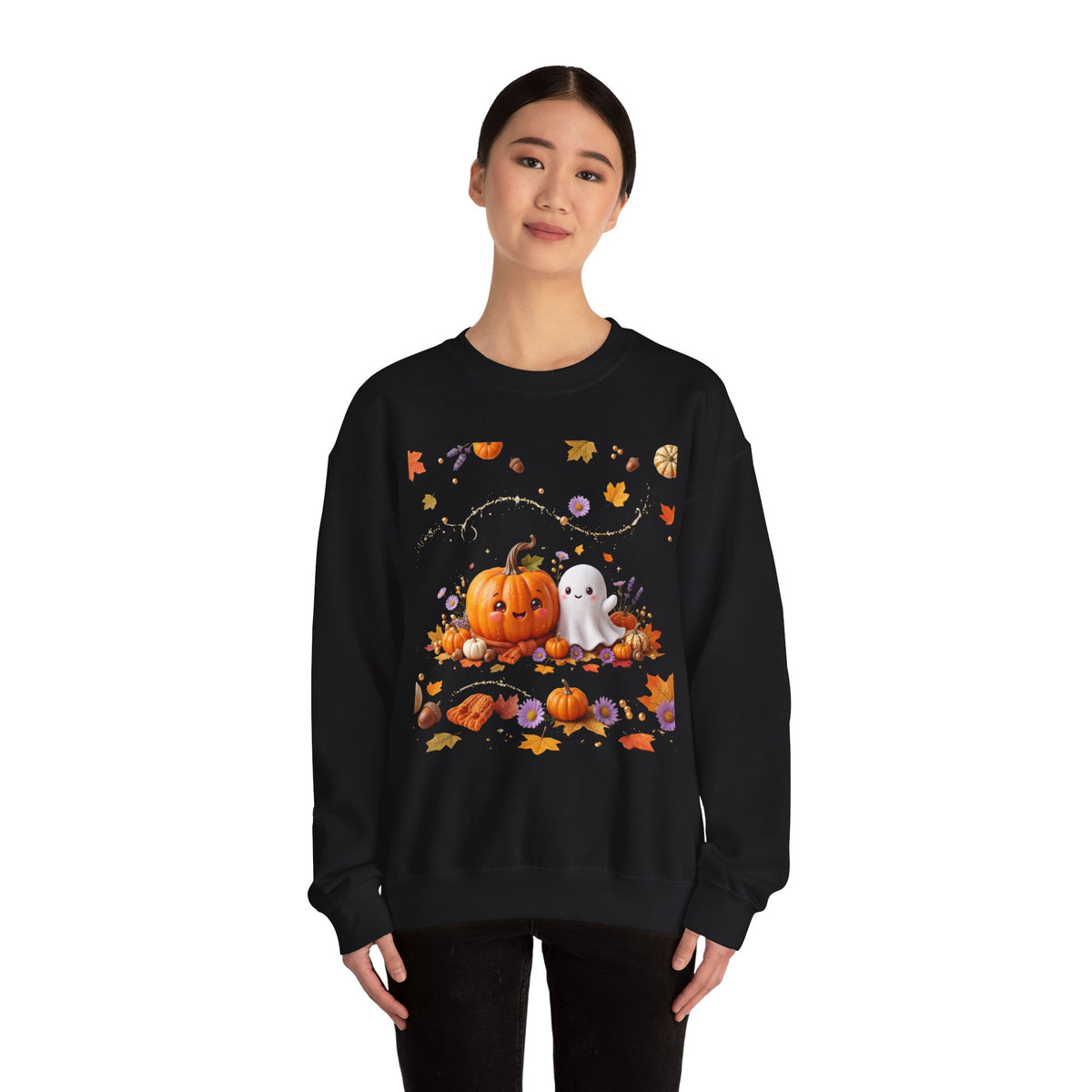 Halloween Pumpkin & Ghost Crewneck Sweatshirt
