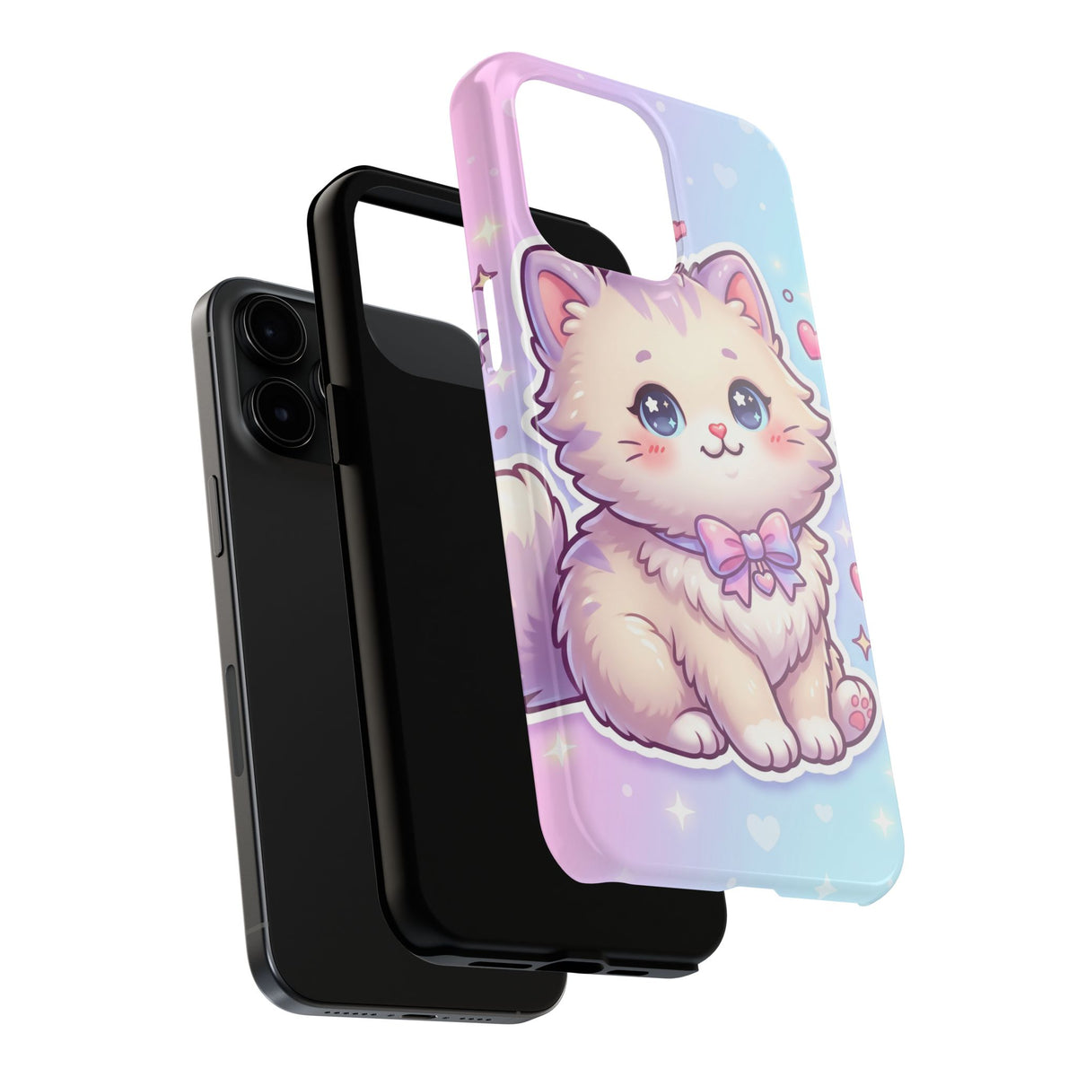 Cute Pastel Kawaii Kitten Tough Phone Case — Cute Cat with Bow Protective Cover