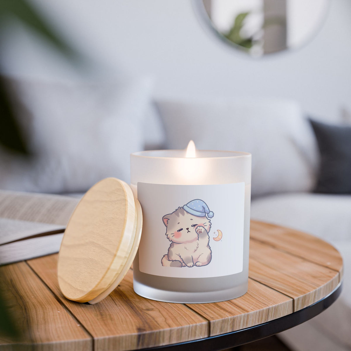 Sleepy Kitten Frosted Glass Candle — 11oz Cute Nighttime Scented Candle