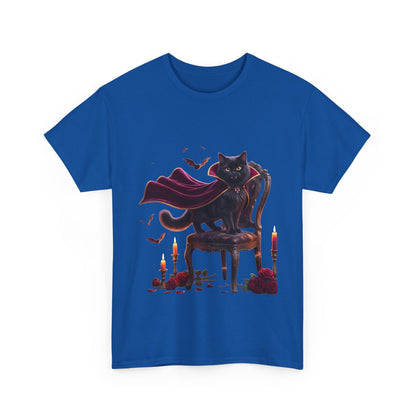 Vampire Cat Tee — Gothic Black Cat with Cape & Candles T-Shirt