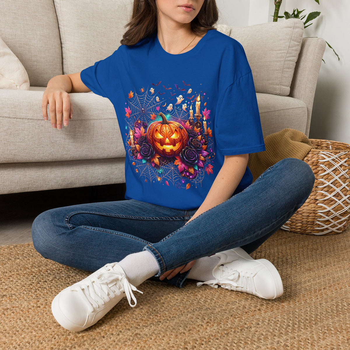 Jack-o'-Lantern Floral Halloween T-Shirt