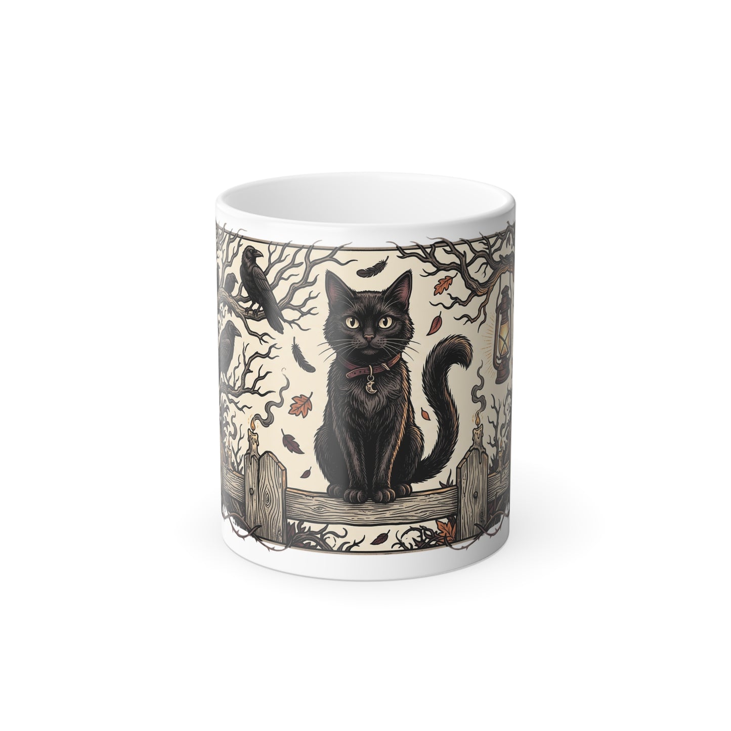 Color-Changing Mug — Black Cat on Haunted Fence (11oz)