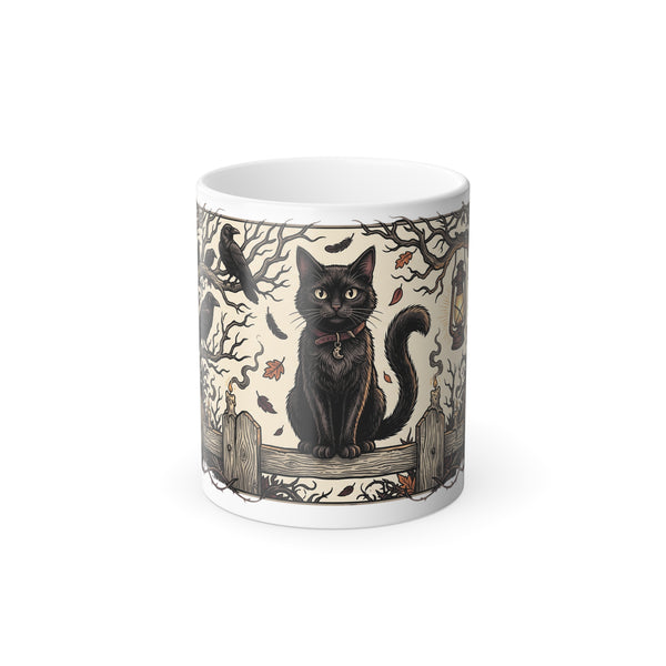 Color-Changing Mug — Black Cat on Haunted Fence (11oz)
