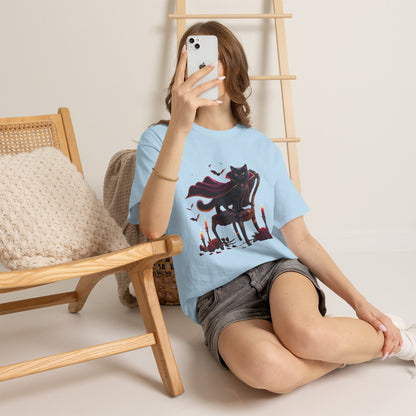 Vampire Cat Tee — Gothic Black Cat with Cape & Candles T-Shirt