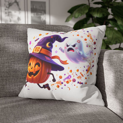 Halloween Pumpkin & Ghost Pillowcase — Cute Spooky Decorative Throw Pillow
