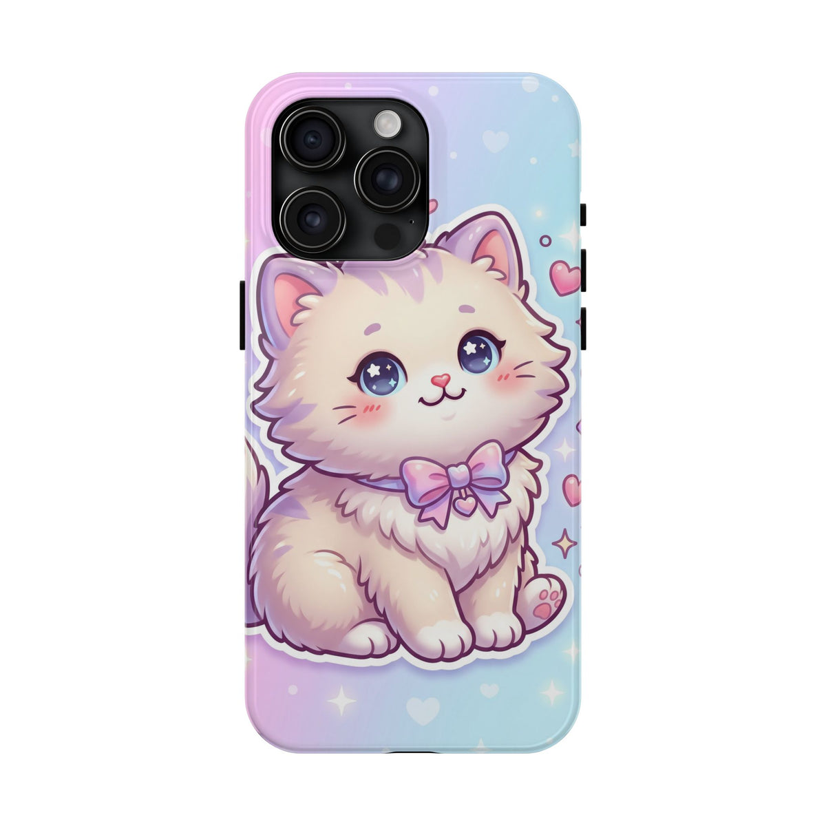 Cute Pastel Kawaii Kitten Tough Phone Case — Cute Cat with Bow Protective Cover