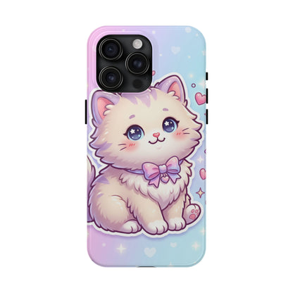 Cute Pastel Kawaii Kitten Tough Phone Case — Cute Cat with Bow Protective Cover