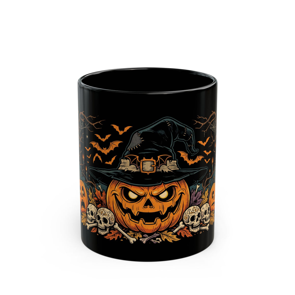 Halloween Pumpkin Witch Black Mug — Spooky Jack-o'-Lantern Coffee Cup (11oz/15oz)