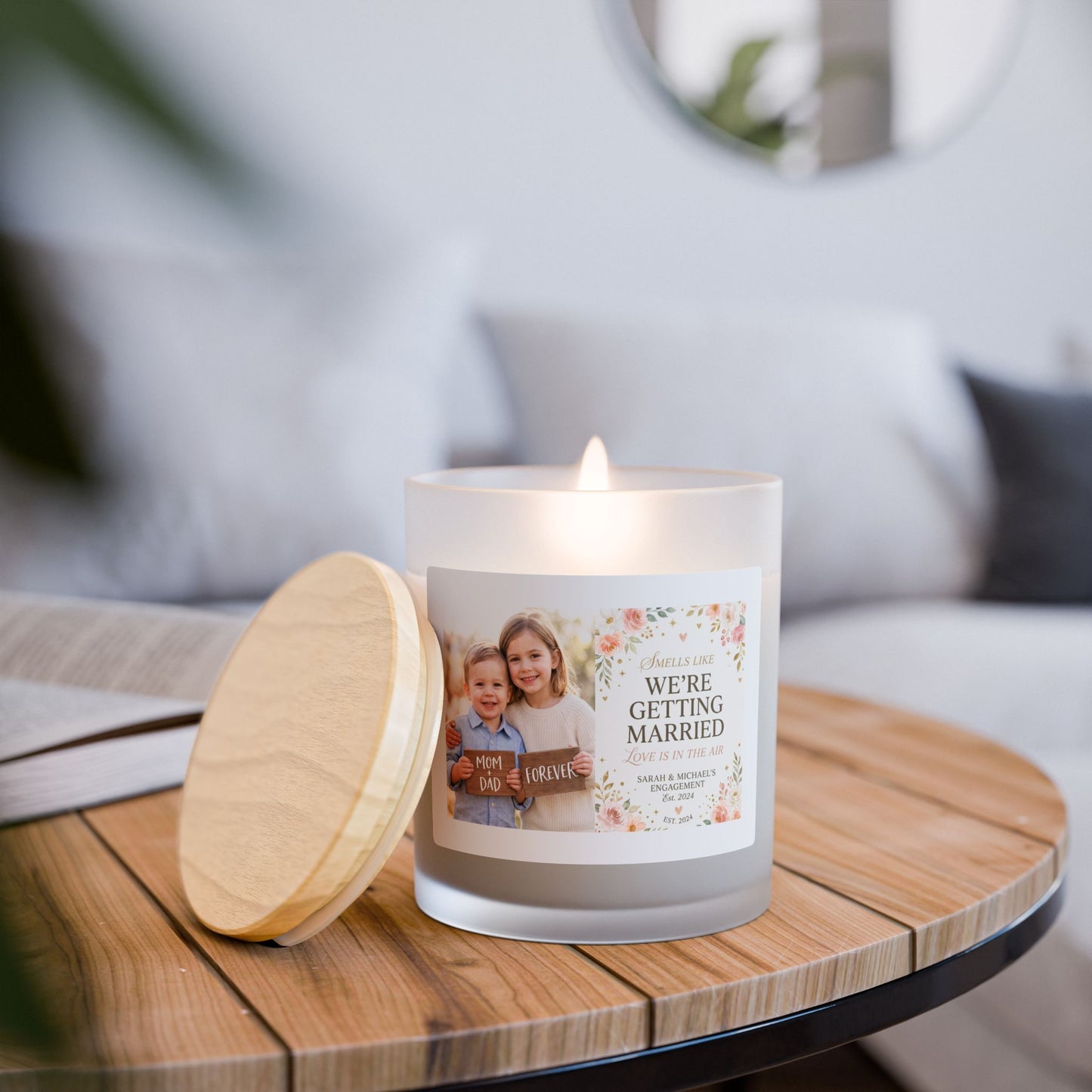We're Getting Married Photo Frosted Glass Candle — Personalized Wedding Announcement Candle