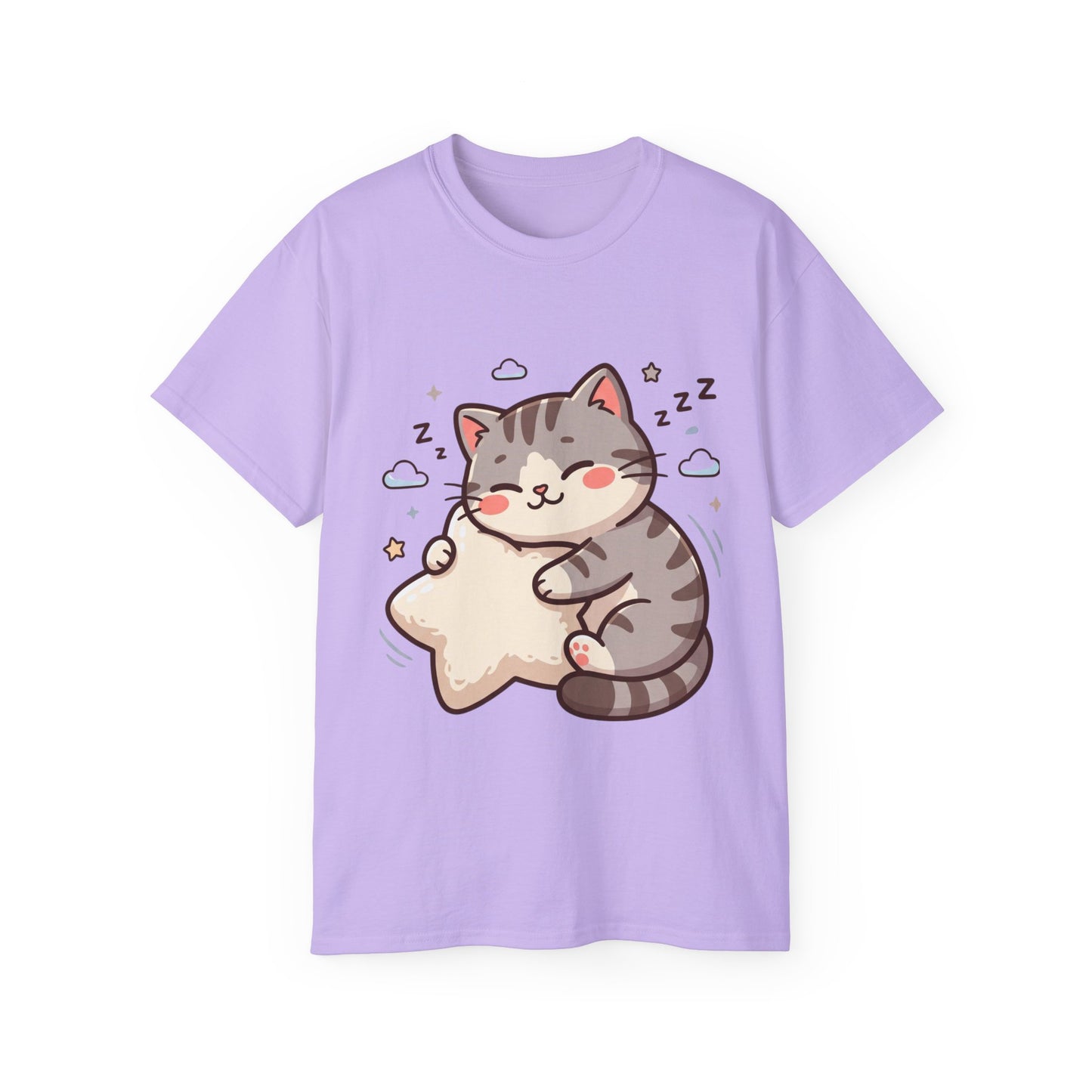 Cute Sleeping Cat Tee – Kawaii Cat Hugging Star Graphic Shirt