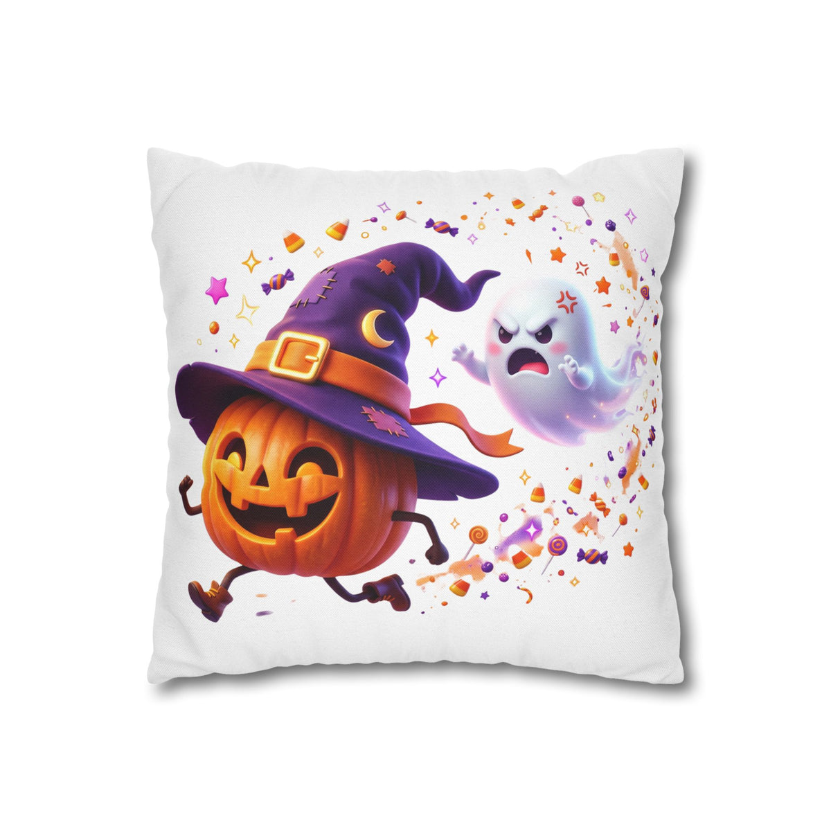 Halloween Pumpkin & Ghost Pillowcase — Cute Spooky Decorative Throw Pillow
