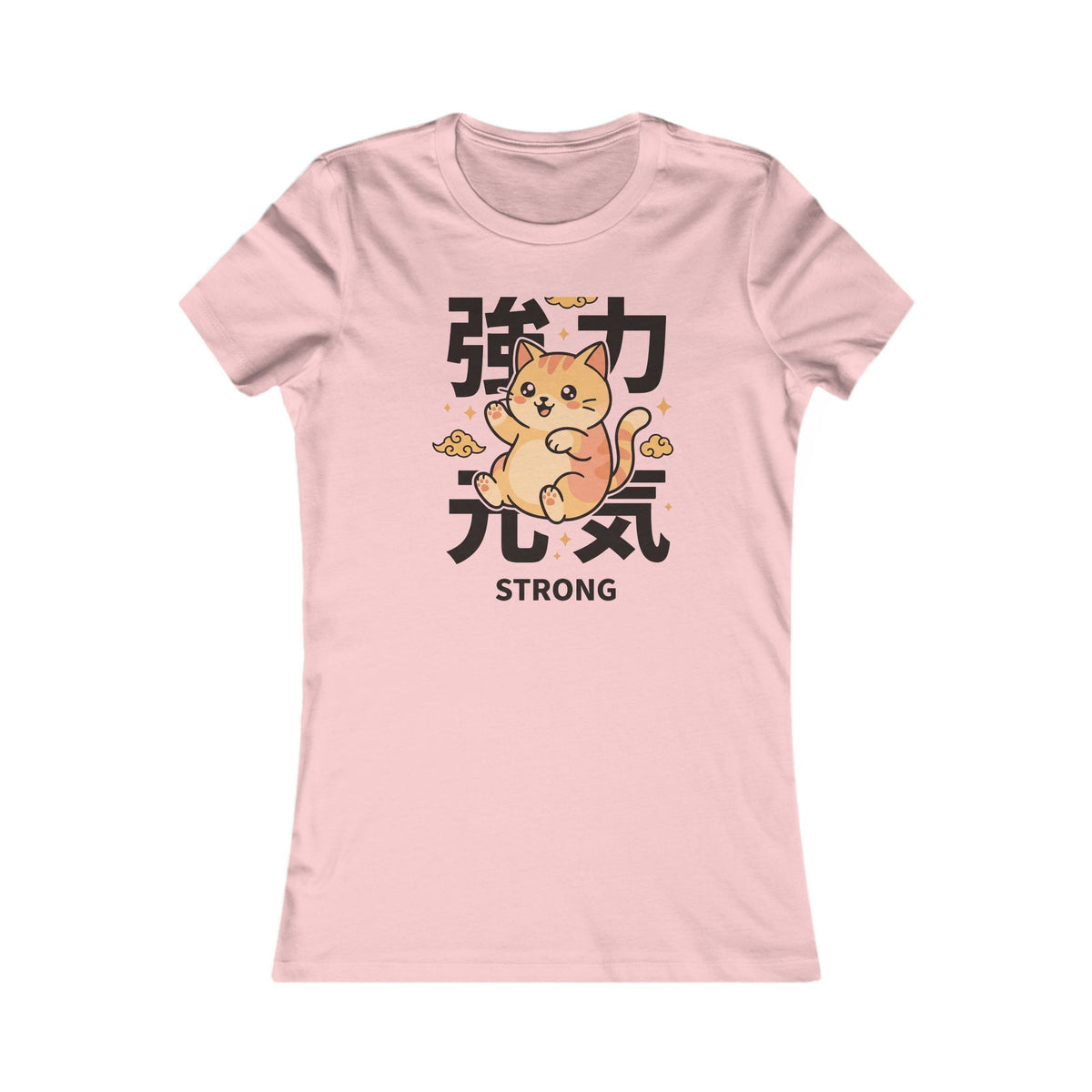 Strong Cat Tee — Cute Japanese Kanji "Strong" Women's Graphic Shirt