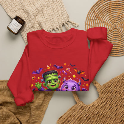 Halloween Monster Crewneck Sweatshirt — Cute Frankenstein, Vampire & Pumpkin Design