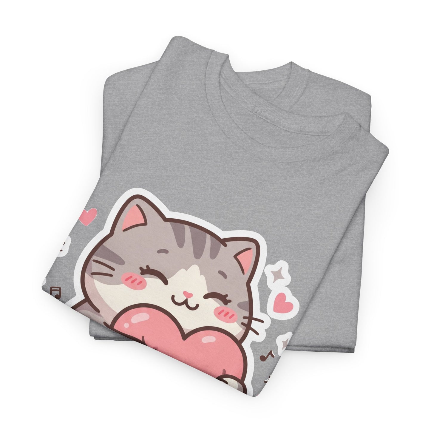 Cute Cat Hugging Heart T-Shirt — Kawaii Valentine Kitty Tee