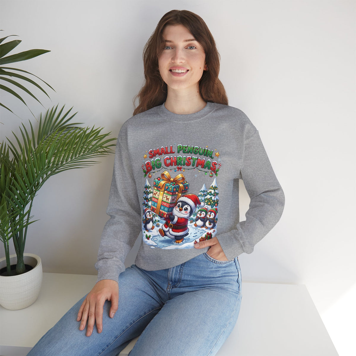 Penguin Christmas Crewneck Sweatshirt — "Small Penguin Big Christmas" Holiday Pullover
