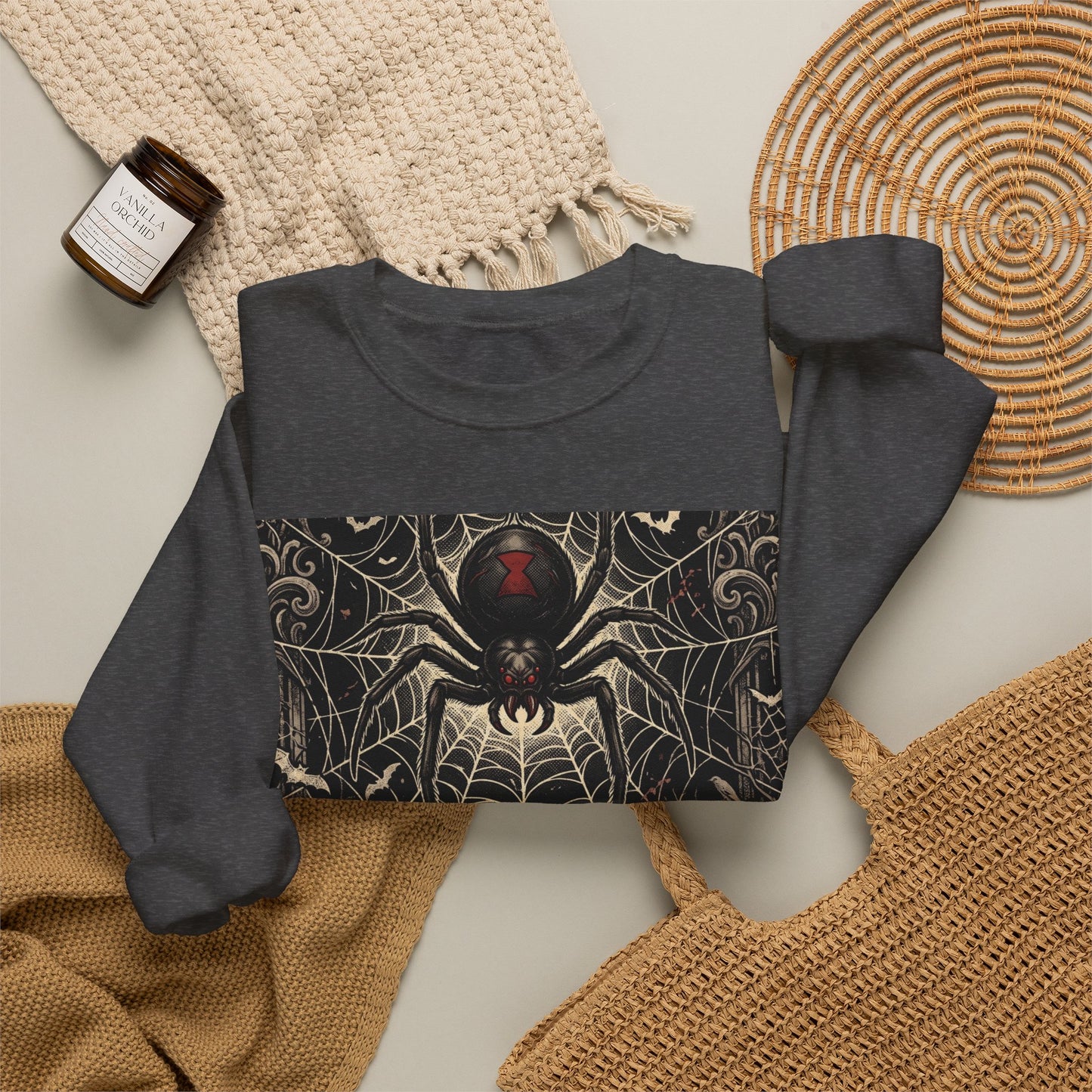 Spider Web Sweatshirt - "Don't Get Caught in the Web of Night" Graphic Crewneck