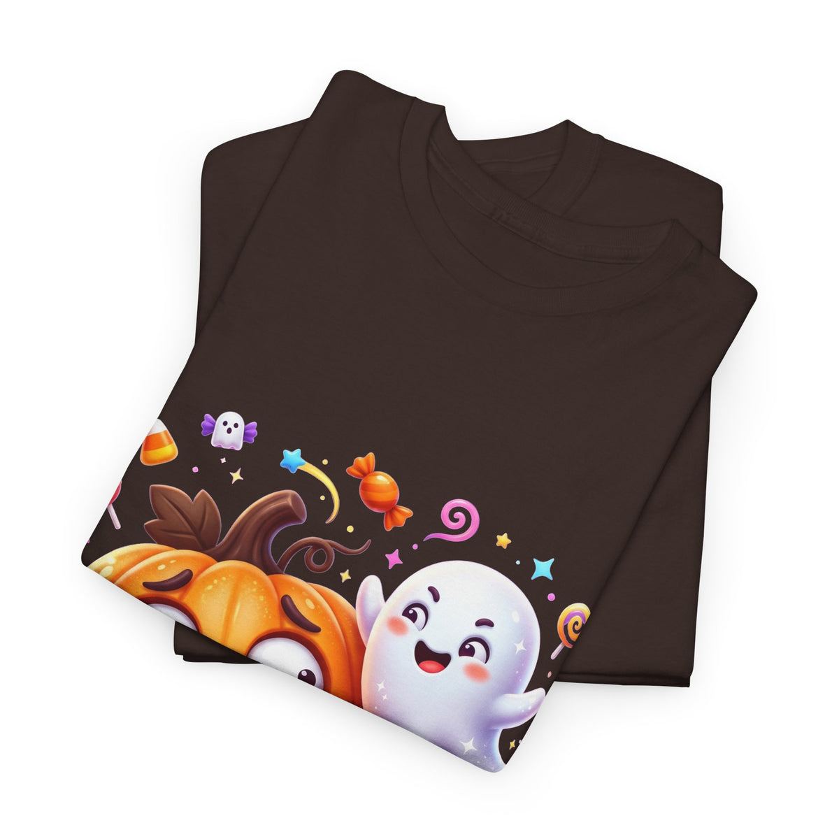 Cute Halloween Pumpkin & Ghost Tee — Scared Pumpkin Candy Graphic T-Shirt