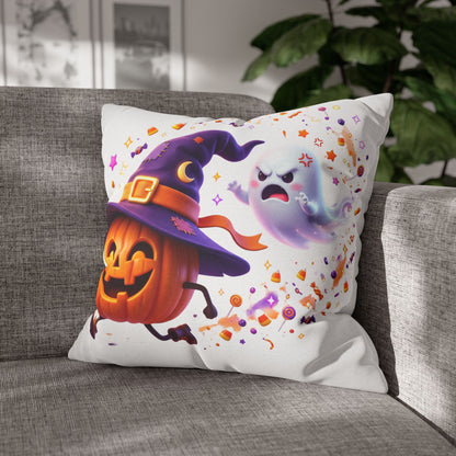 Halloween Pumpkin & Ghost Pillowcase — Cute Spooky Decorative Throw Pillow