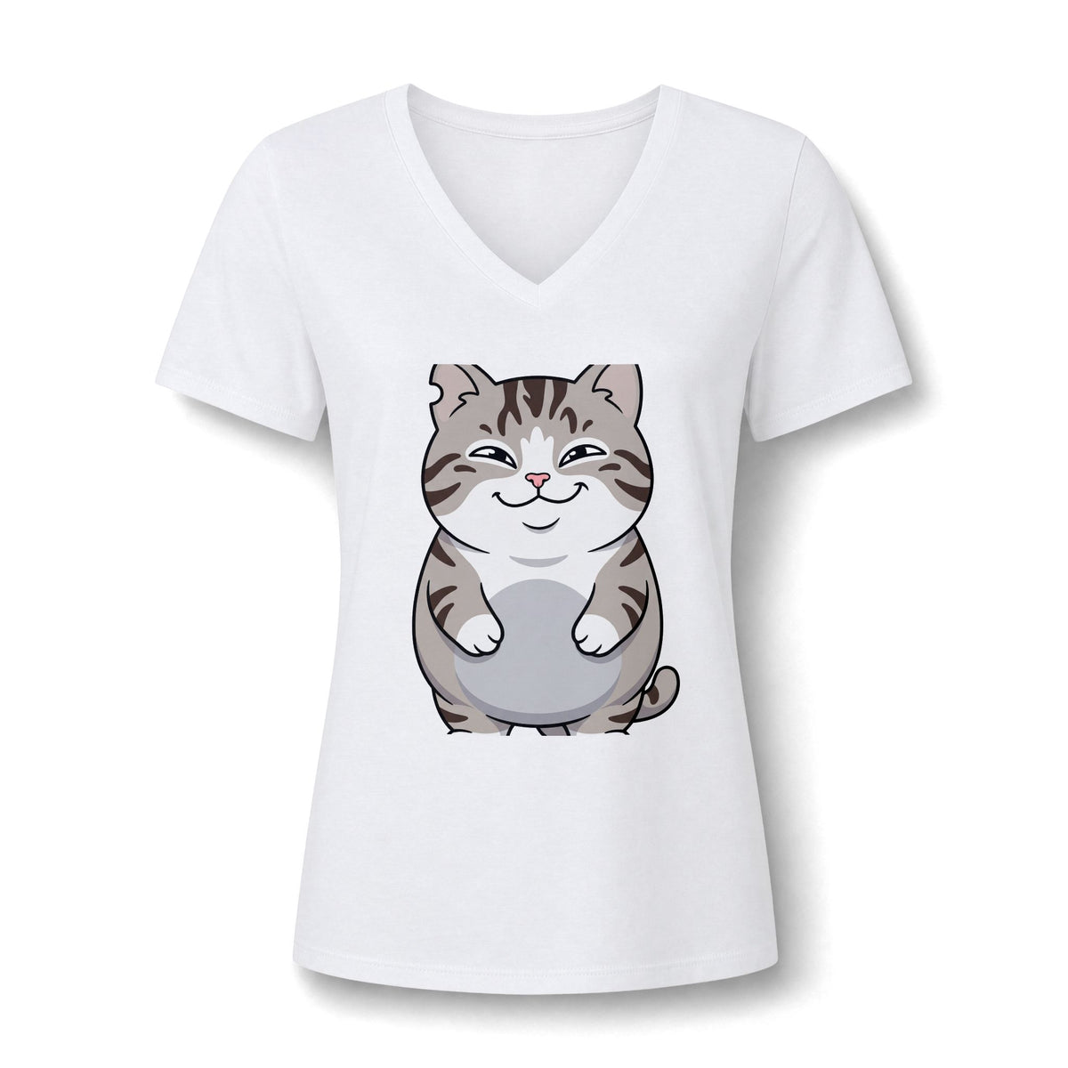 Cute Chubby Cat V-Neck Tee — Women's Cat Lover Shirt