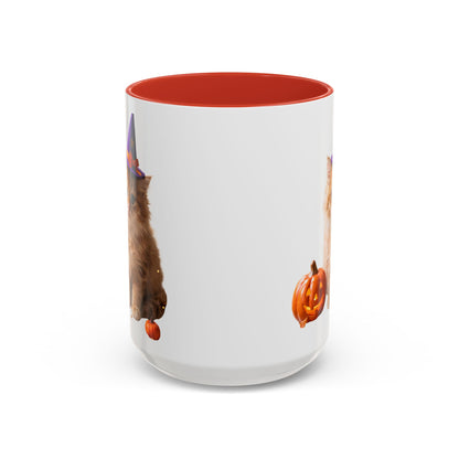 Halloween Cat Coffee Mug with Witch Hat and Pumpkin