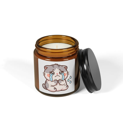 Crying Kawaii Cat Soy Candle — Amber Jar Scented Candle
