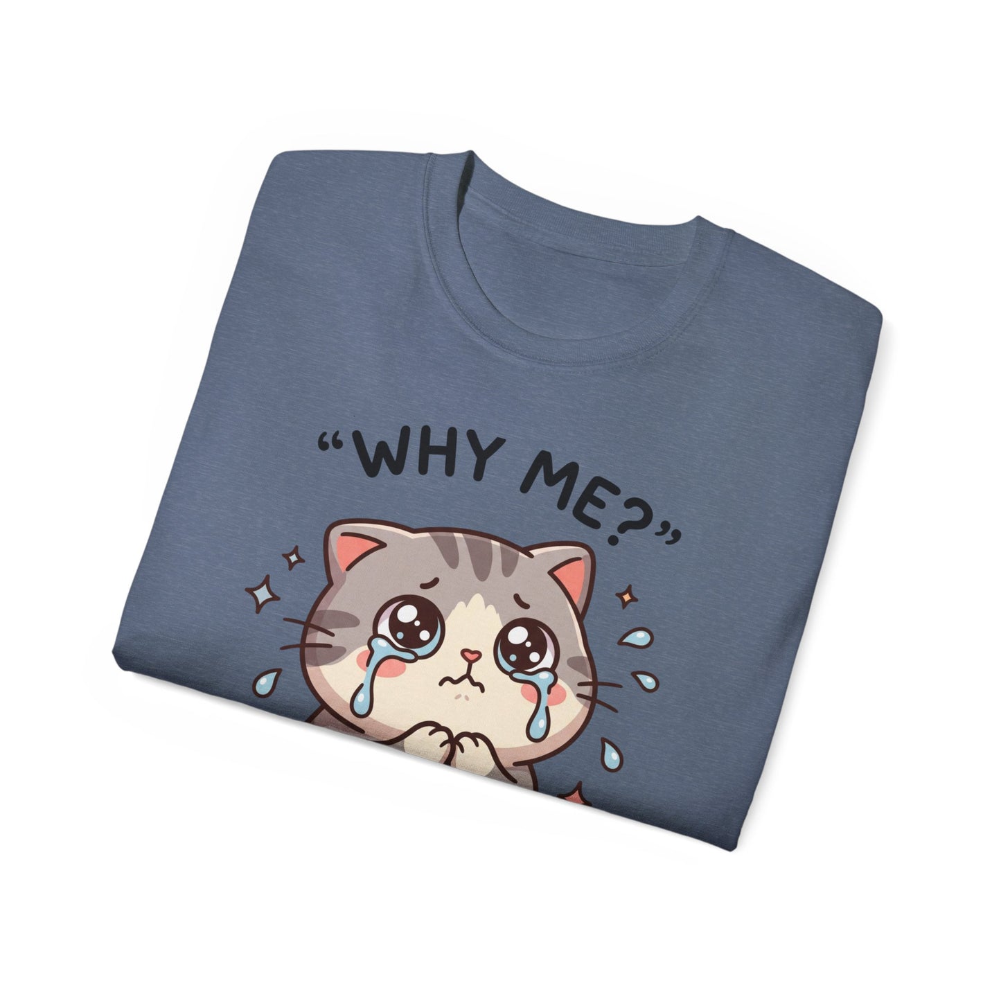 Sad Kawaii Cat Tee - "Why Me?" Cute Crying Kitten Graphic Shirt