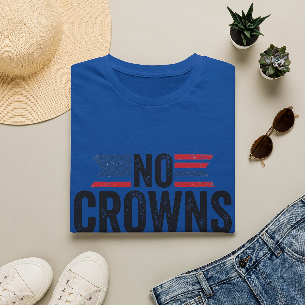 T-Shirt — "No Crowns in This Land Est. 1776" Patriotic USA Graphic Tee