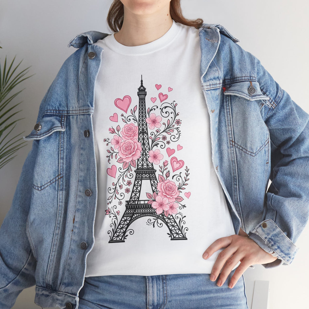 Paris Eiffel Tower Floral T-Shirt – Pink Roses & Hearts Tee