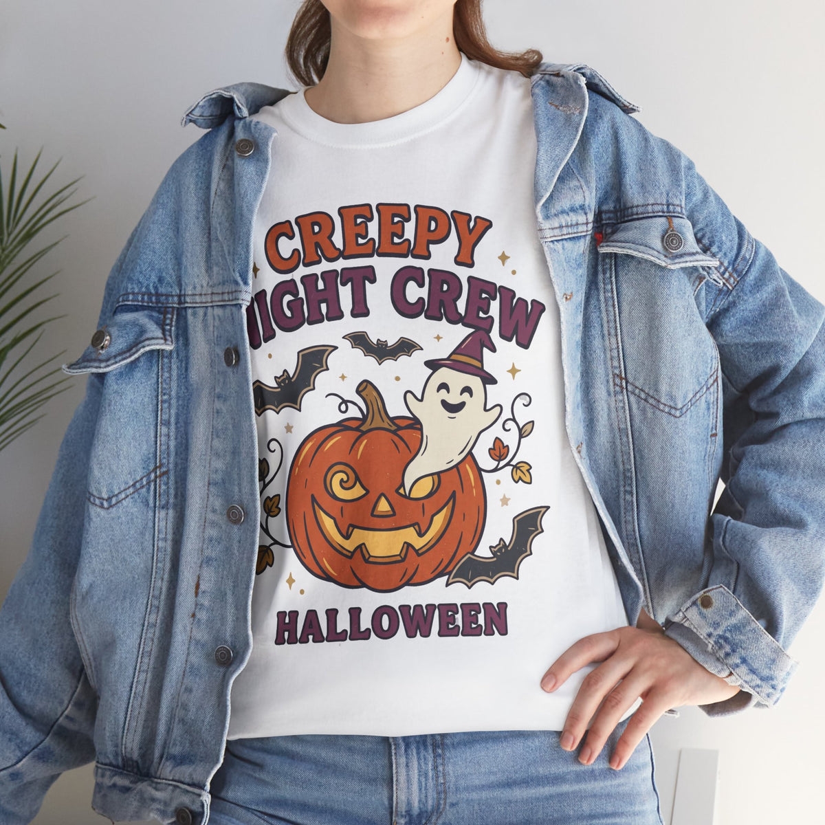 Creepy Night Crew Halloween T‑Shirt — Pumpkin & Ghost Graphic Tee