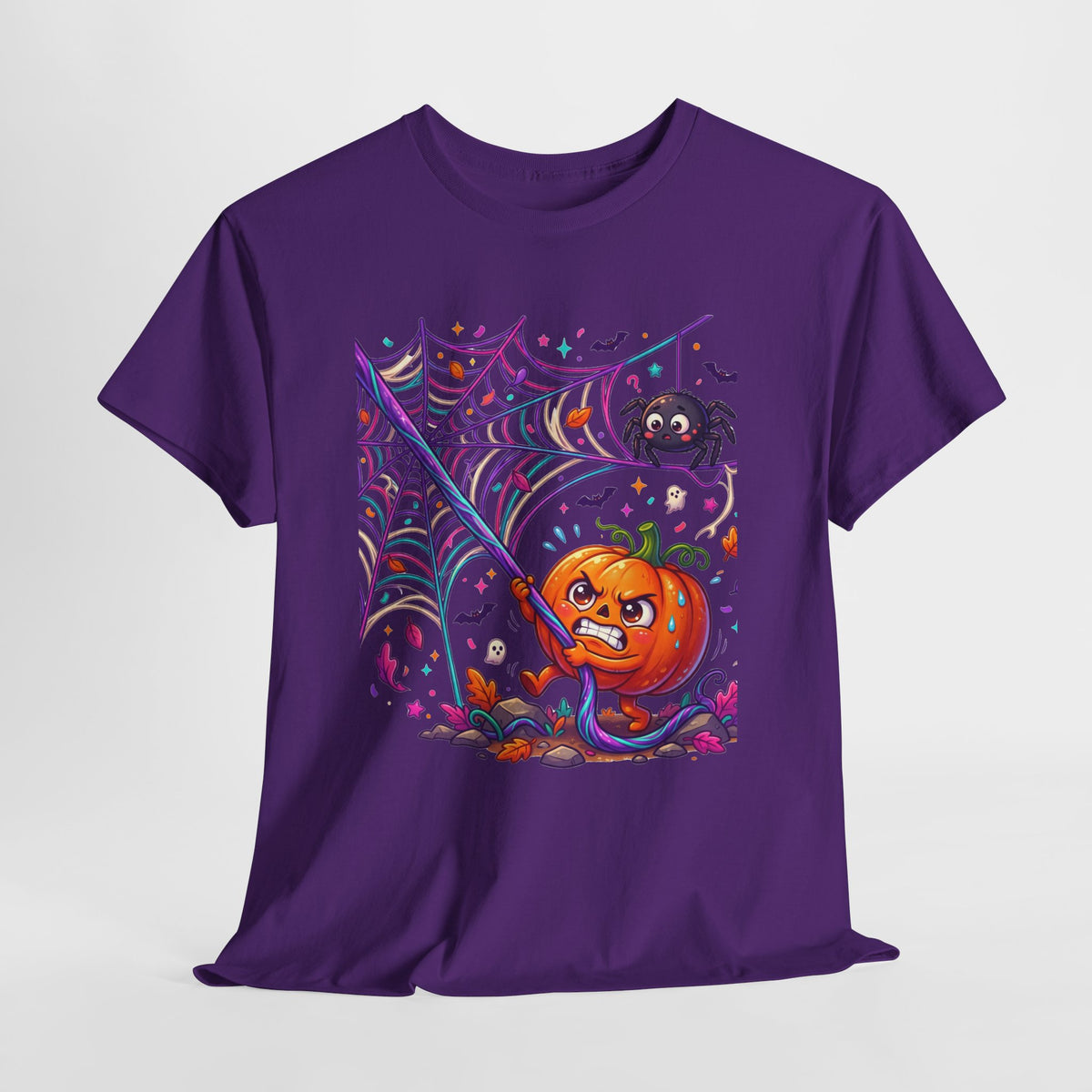 Pumpkin Spider Web Halloween T‑Shirt — Cute Spooky Pumpkin Cartoon Tee