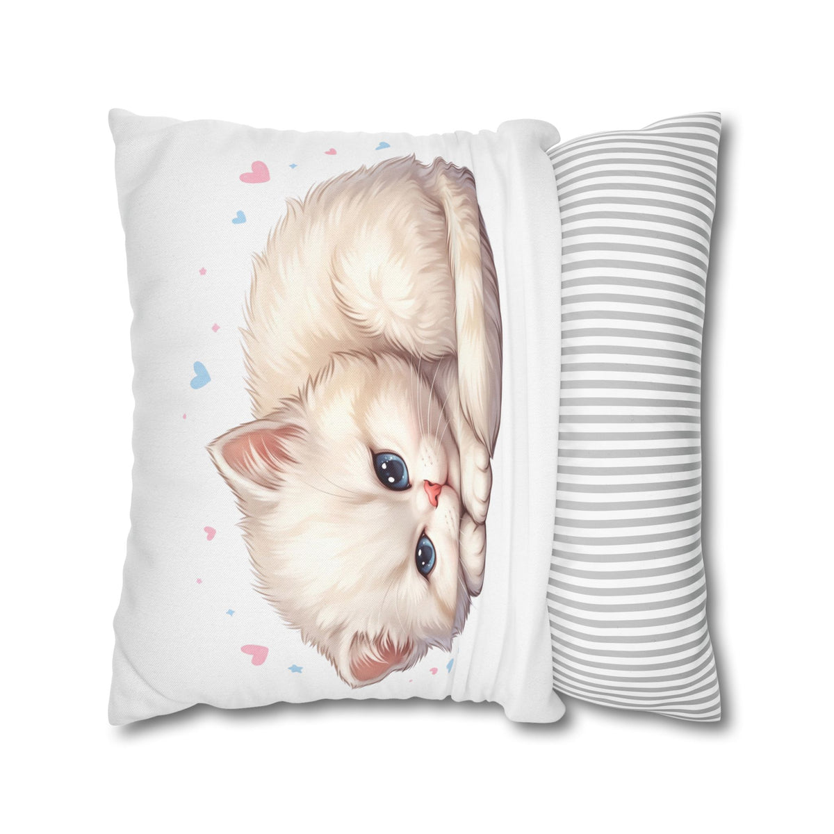 Cute Sleeping Kitten Decorative Pillowcase — Soft White Cat Accent Cushion Cover