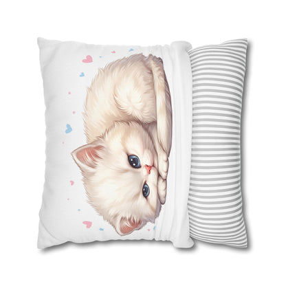 Cute Sleeping Kitten Decorative Pillowcase — Soft White Cat Accent Cushion Cover