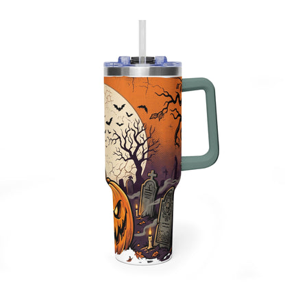 Halloween Pumpkin Tumbler – 40oz Spooky Haunted Graveyard Design